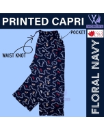 Women's Printed Capri Floral Navy Blue