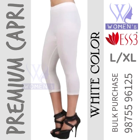 Women's White Colored Premium Capri