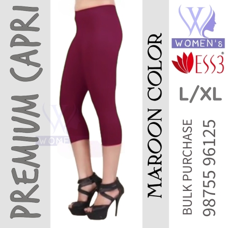 Women's Maroon-Red Colored Premium Capri