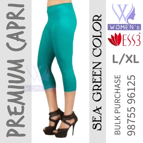 Women's Sea Green Colored Premium Capri