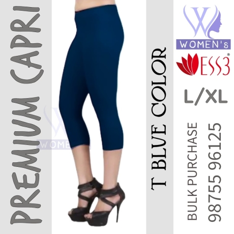 Women's Tealish Blue Colored Premium Capri