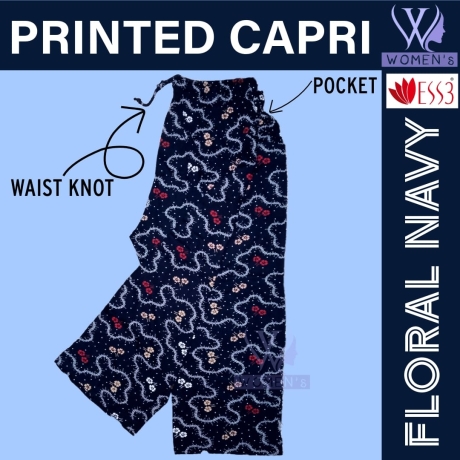 Women's Printed Capri Floral Navy Blue