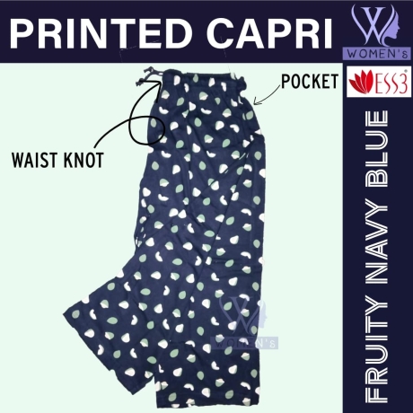 Women's Printed Capri Fruity Navy Blue Medium