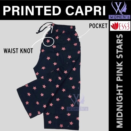 Women's Printed Capri Midnight Pink Stars Medium