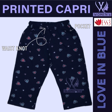 Women's Printed Capri Love In Blue