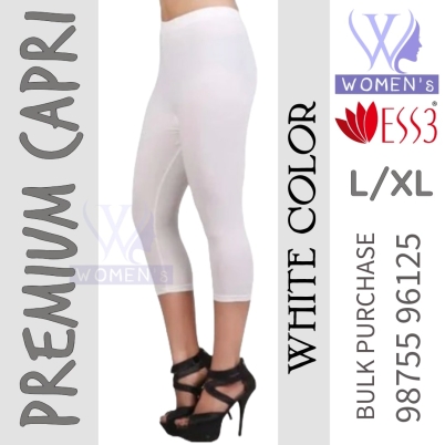 Women's White Colored Premium Capri