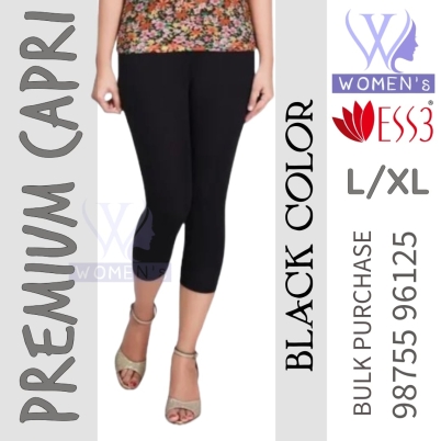 Women's Black Colored Premium Capri