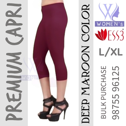 Women's Deep Maroon Colored Premium Capri