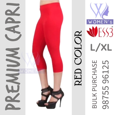 Women's Red Colored Premium Capri